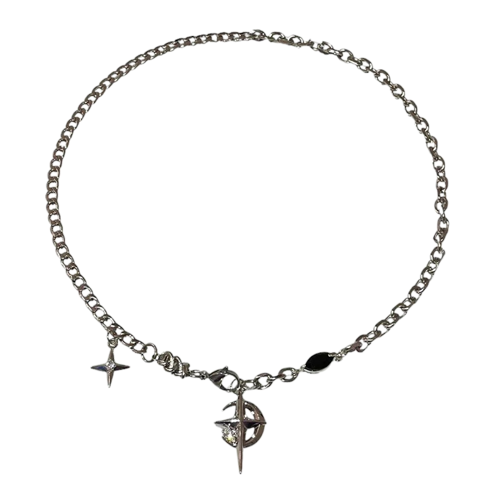 Colier Nyx's Curse – bijuterie gothic Y2K opium din oțel titan, lanț cu simboluri lună și cruce